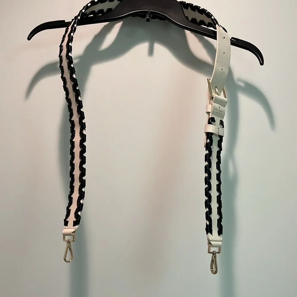 kate spade White and Black Leather braided Woven clip on guitar strap